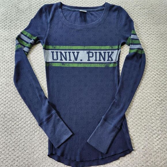 Y2K 2000S Victoria's Secret PINK univ Henley Thermal Top Sz M - Picture 3 of 6